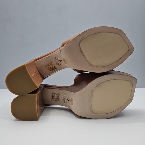Stuart Weizman Squarehigh 95 Platform Sandal 10 Tan Leather Square Toe Heel - Picture 11 of 13